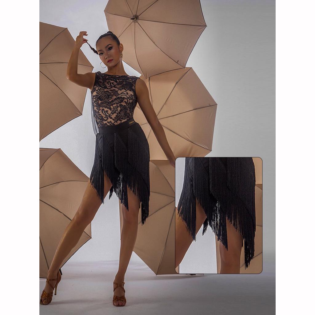Женская юбка для латинских танцев с бахромой и кисточками Платье для сальсы, самбы, танго, многослойная юбка для соревнований по сальсе и латинским танцам
