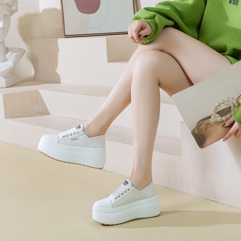 Fujin 8 см новые джинсовые туфли из натуральной кожи на платформе и танкетке, массивные кроссовки, повседневные удобные туфли высокого бренда со стразами, весна-осень