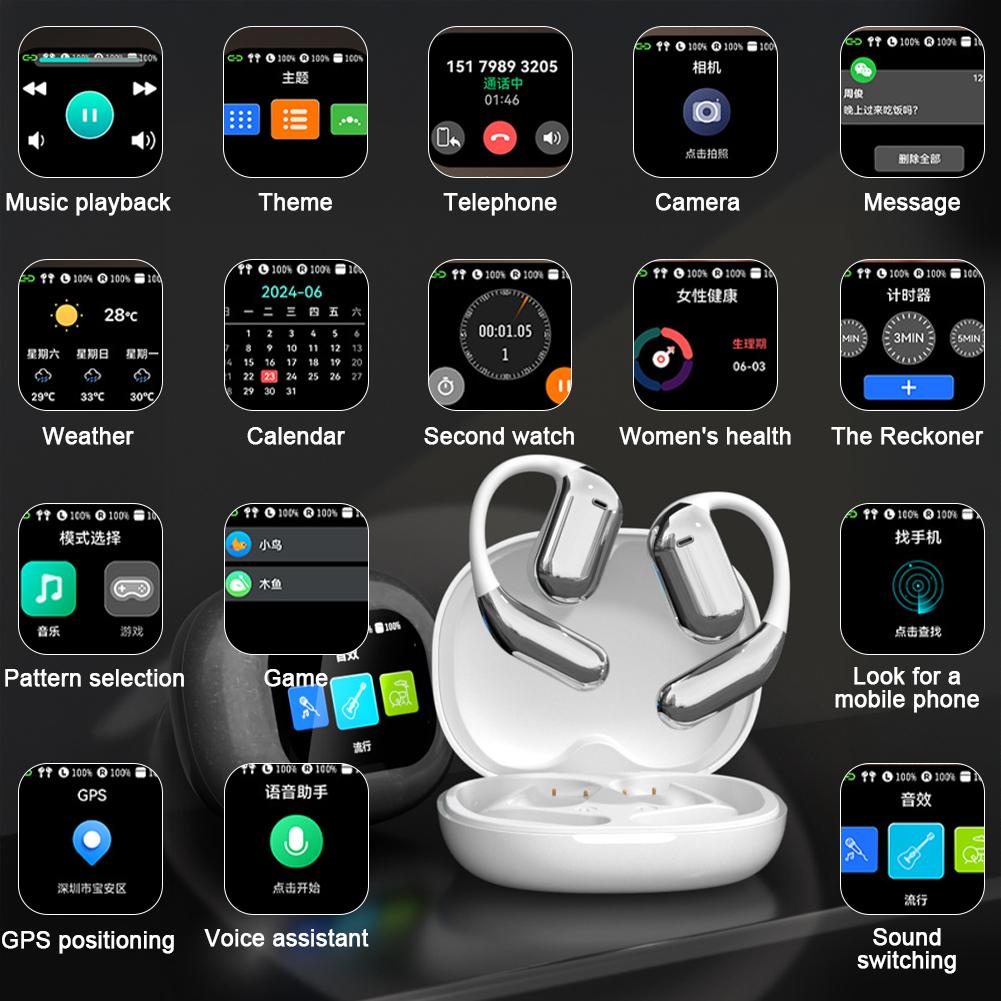 Наушники Bluetooth с искусственным интеллектом и функцией перевода, с цветным ЖК-экраном, шумоподавлением, спортивные наушники