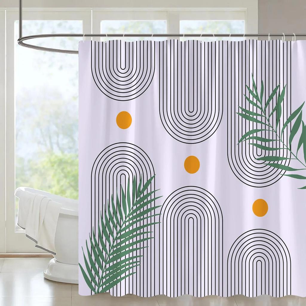 Abstract Mid Century Shower Curtain Arch Sun Moon Minimalist Geometric Curve Stripes Fabric Christmas Landscape Bth Curtain Hook