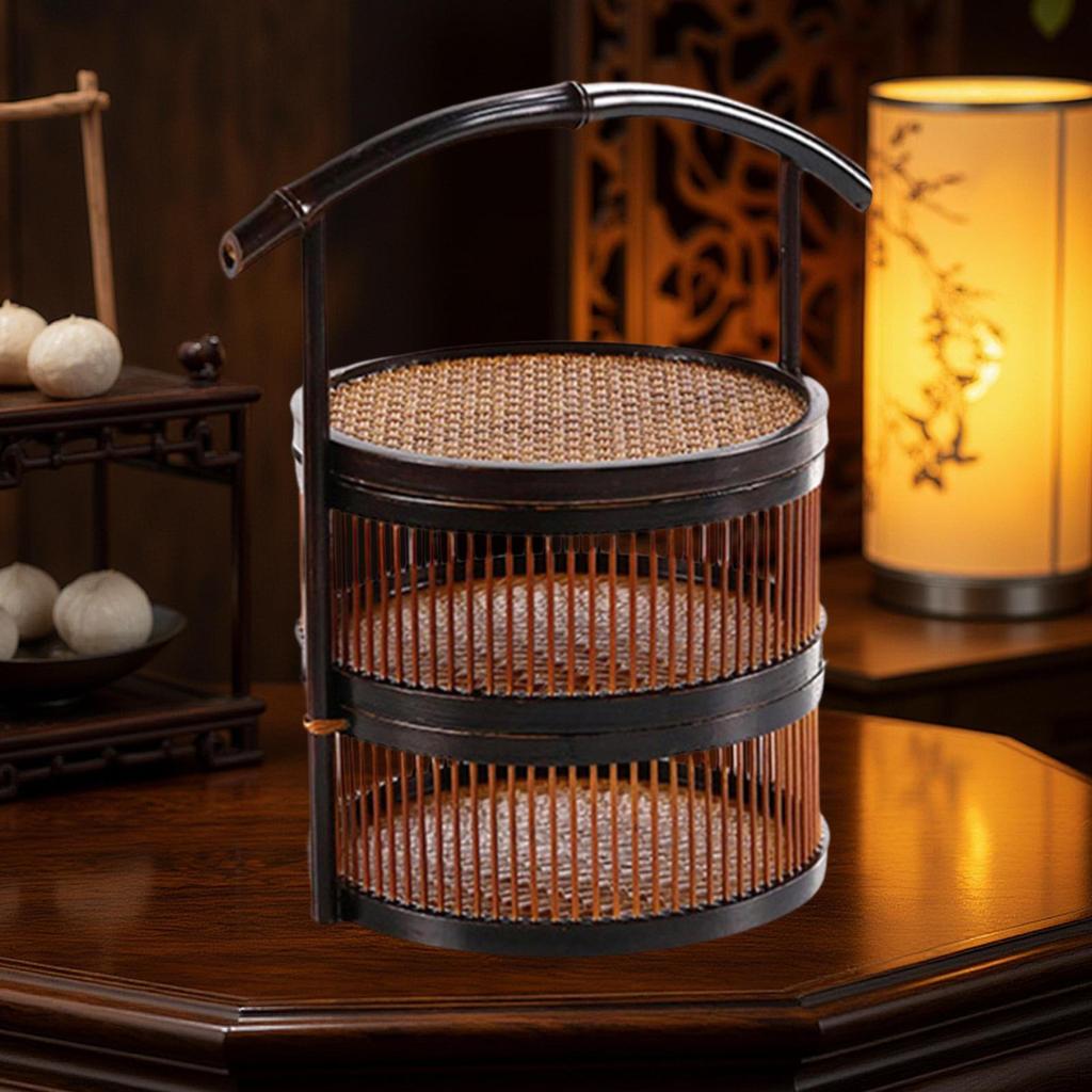 Бамбуковая корзина для пикника, портативная, сервировочная, ручной работы, контейнер для хранения еды для выпечки