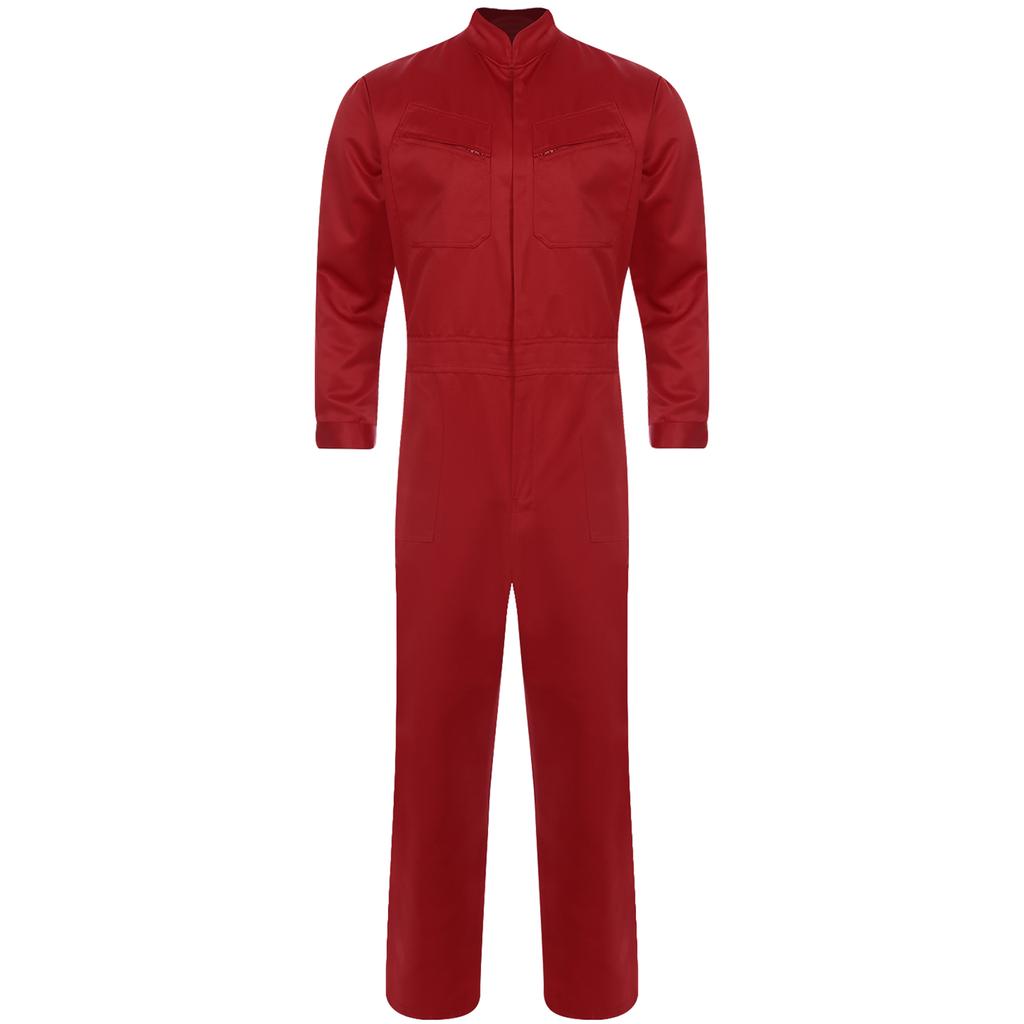 Mens Pure Cotton Jumpsuit Stand Collar Design Long Sleeve Front Zip Overalls Work Uniform Coveralls