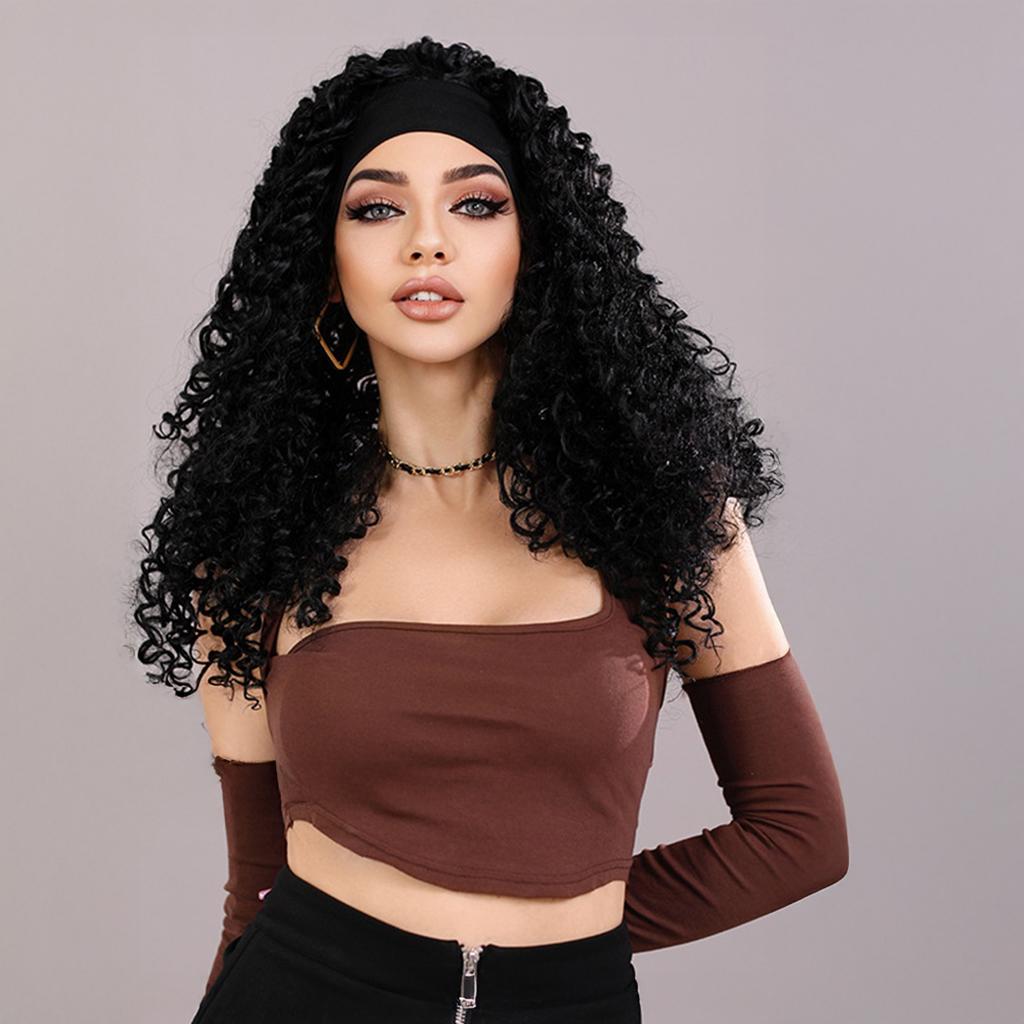 24 Inch Synthetic Wig Headband Wig for Women African Curly Hair Heat Resistant Fiber Natural Comfortable Breathable