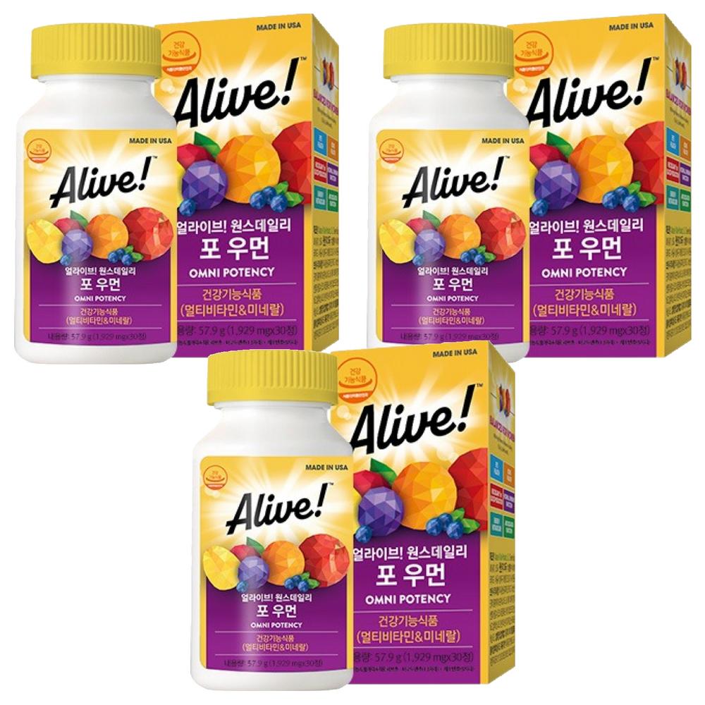 Alive Мультивитамины для женщин, 1 раз в день, 30 таблеток, 3 шт.
