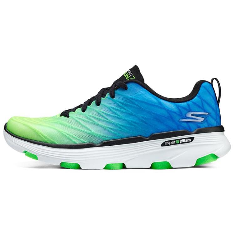 Skechers Go Run Arch Fit Иридирующая ткань Амортизация Упругая амортизация Упругость Низкие кроссовки для бега Мужские Зеленый Синий 220643-GRBL