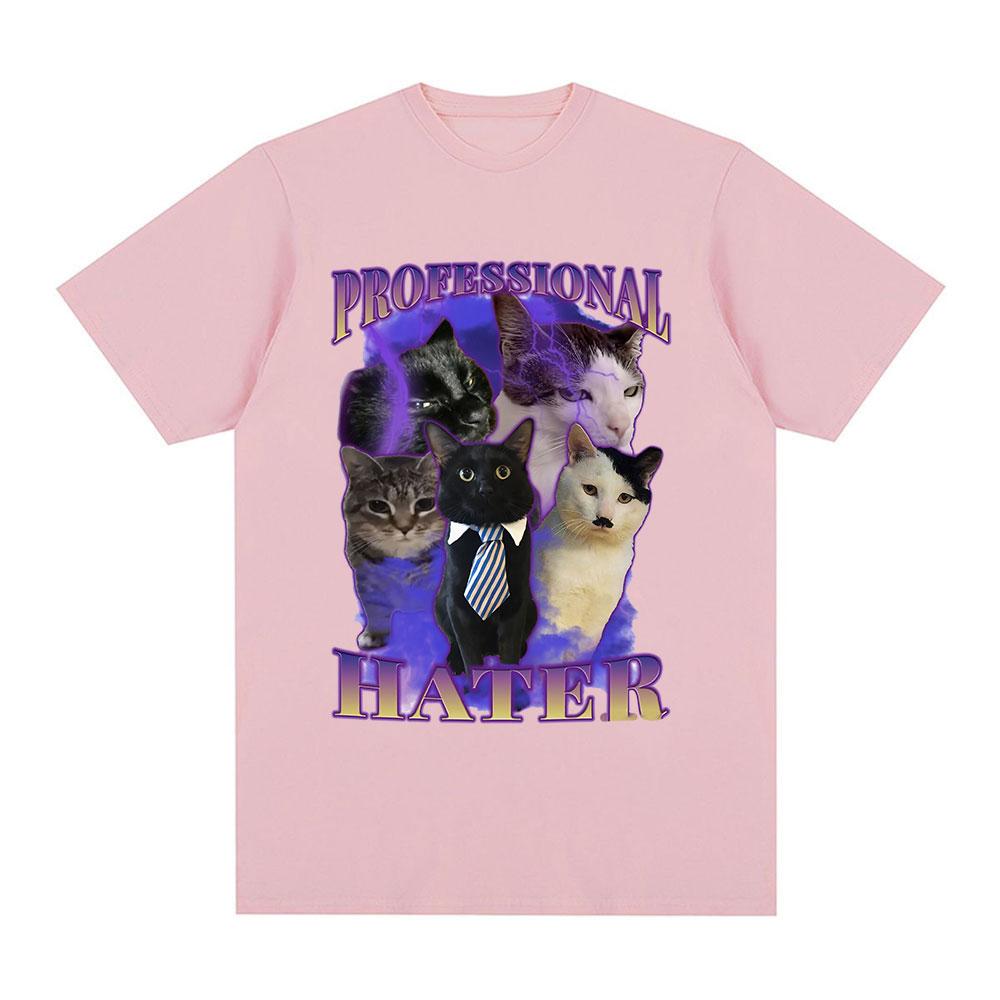 Профессиональный Хейтер Забавный Мем с Котом Графические Футболки Унисекс Модная Футболка Летняя Парная Повседневная Хлопковая Футболка Оверсайз Одежда