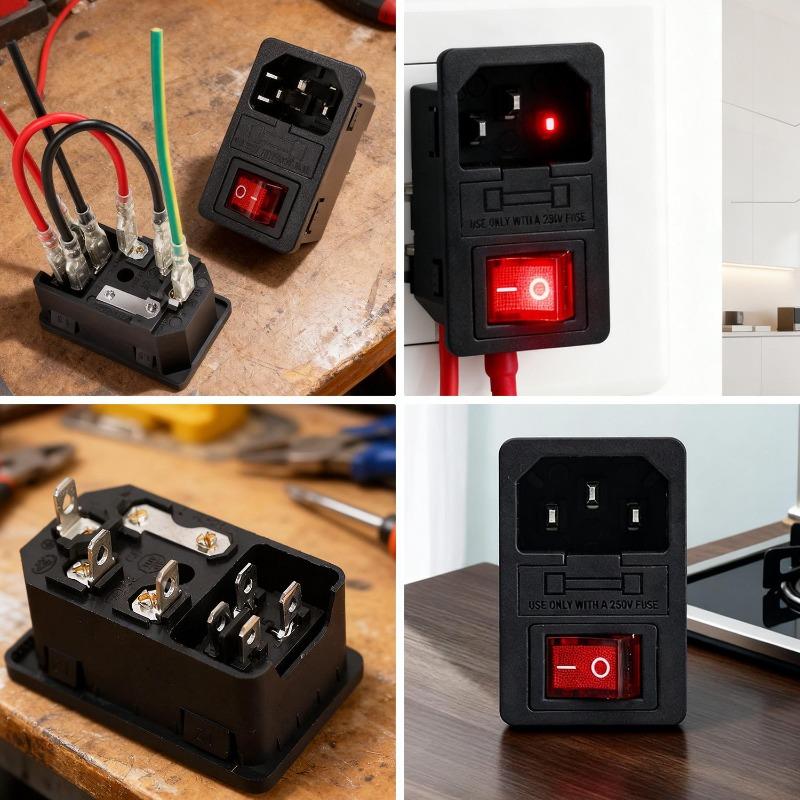 Красный тумблер-предохранитель IEC320 C14 Входная розетка питания Переключатель-предохранитель Разъем-соединитель Штепсельный разъем с предохранителем 10А Переключатель 1/2 ШТ