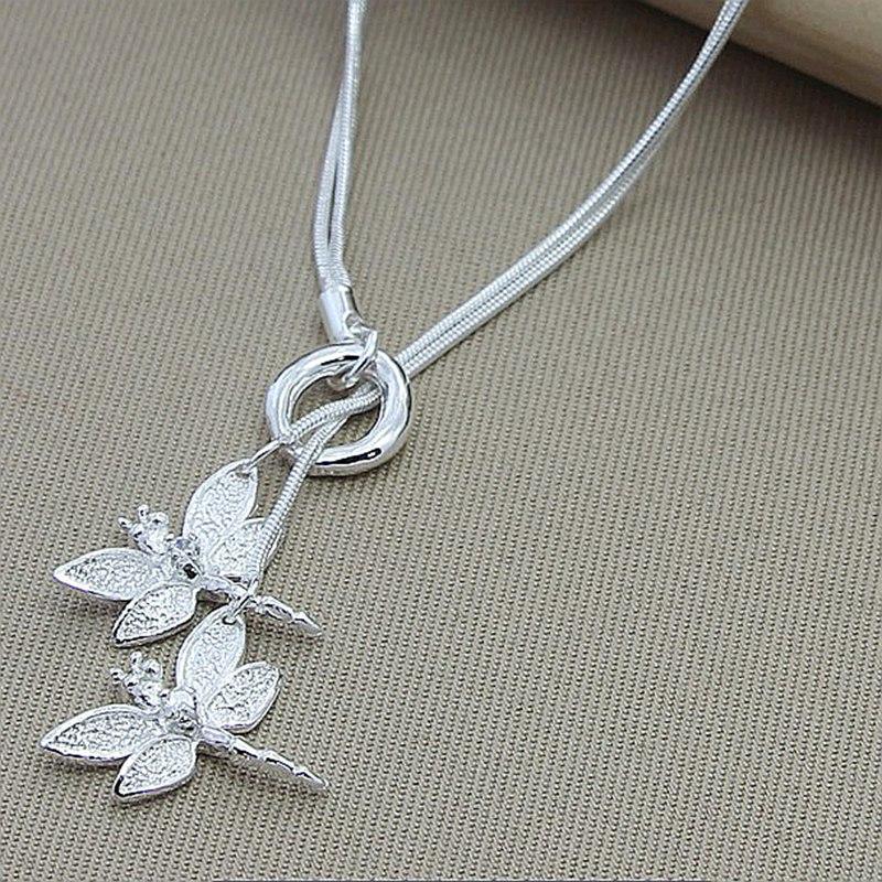 Dragonfly Pendant Necklace 925 Sterling Silver Snake Chain Wedding Jewelry