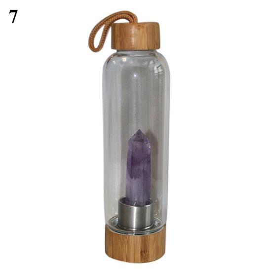 Natural Crystal Column Gemstone Energy Healing Glass Water Bottle Cup Drinkware