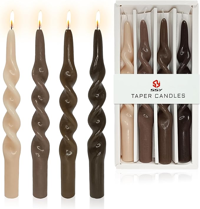 White Spiral Candlesticks Unscented -Set of 4 Twisted Candle Tapers for Holiday Wedding Party Home Dinner Decoration Party