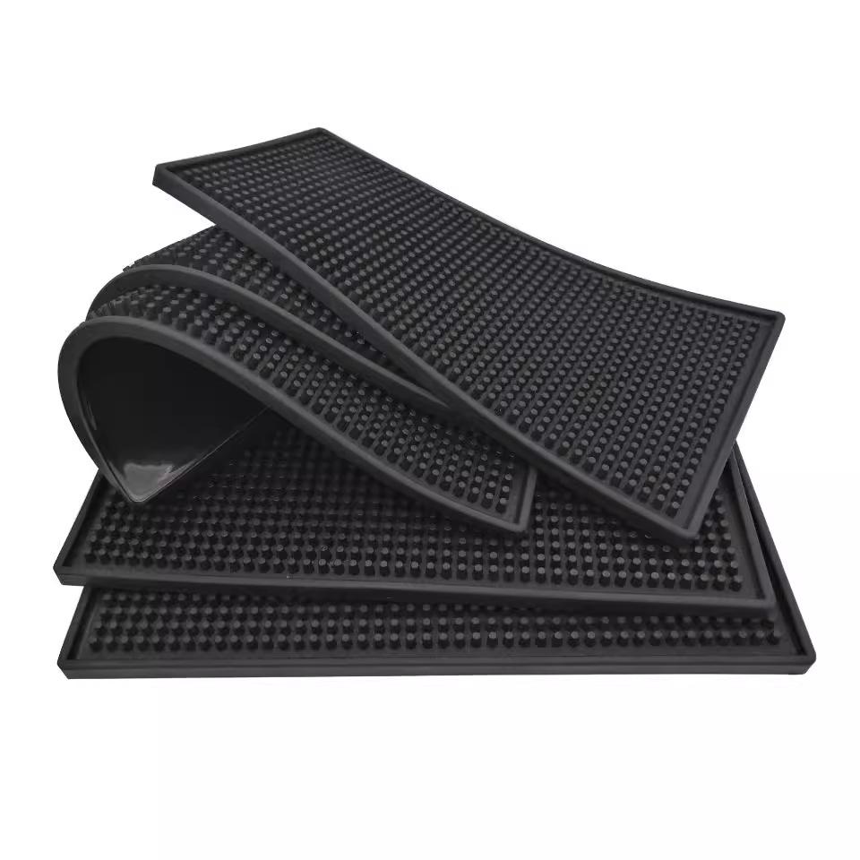Black Non-slip Heat-insulating Rubber Bar Mat and Teaware Drainer Coaster