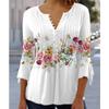 Повседневная элегантная блузка с v-образным вырезом и короткими рукавами, женская весенняя одежда 2023, модная рубашка с цветочным принтом, футболка на пуговицах, топы 25898