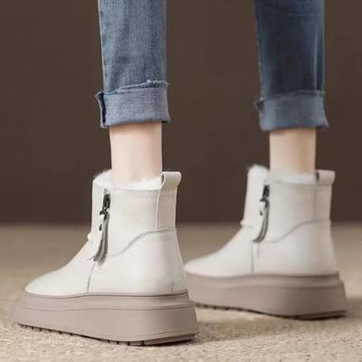 Модные ботильоны Элегантные на низком каблуке Ботильоны для женщины Кожаная платформа Круглый носок Массивный Пу Противоскользящие Модные женские зимние ботинки