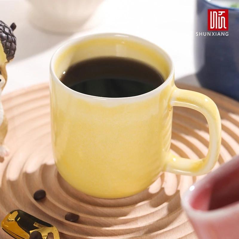 Shunxiang Ceramic Coffee Mugs with Handle Ceramic Glaze Solid Color Mug Irregular Cup Mouth Home Breakfast Oat Water Cup Gifts
