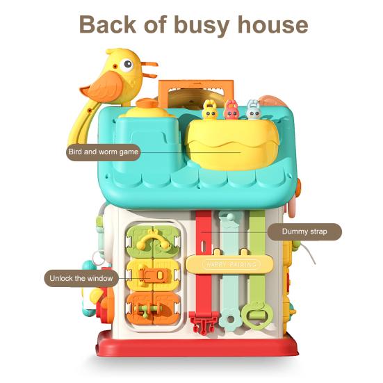 Toddler Six-sided Busy House with LED Light Fine Motor Skills Multi-functional Kids Sensory