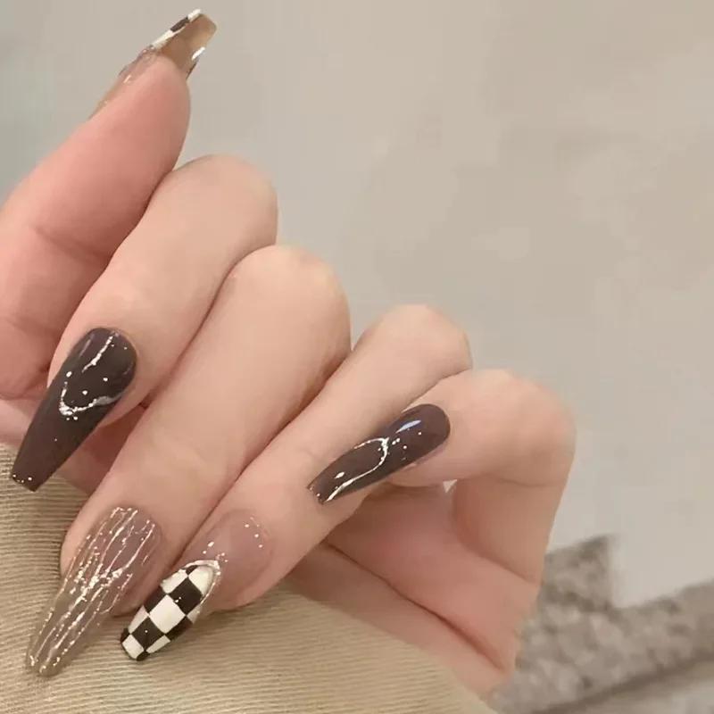 24 шт. Французский маникюр Extra Long Балерина Накладные Ногти Съемные Искусственные Накладные Ногти Носимые Наконечники для Ногтей