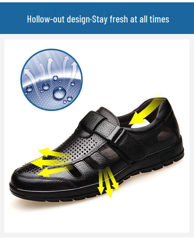 Мужские кожаные сандалии для вождения на мягкой подошве - деловой кэжуал, полый дизайн для среднего и пожилого возраста