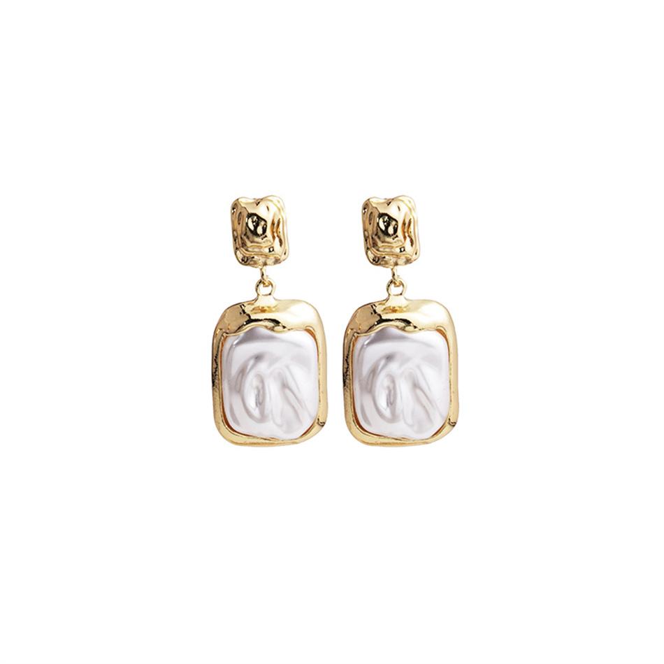 Геометрические складки искусственный жемчуг квадратная подвеска серьги для женщин сладкий подарок простой темперамент креативный ювелирный аксессуар