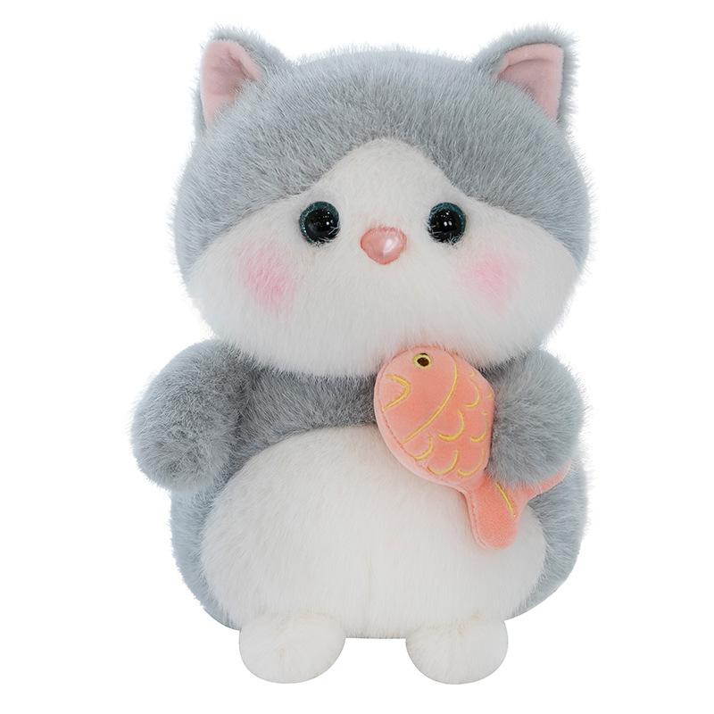 New Cartoon Cat Plush Toy Loves to Eat Fish Kitten Children's Birthday Gift Living Room Decoration