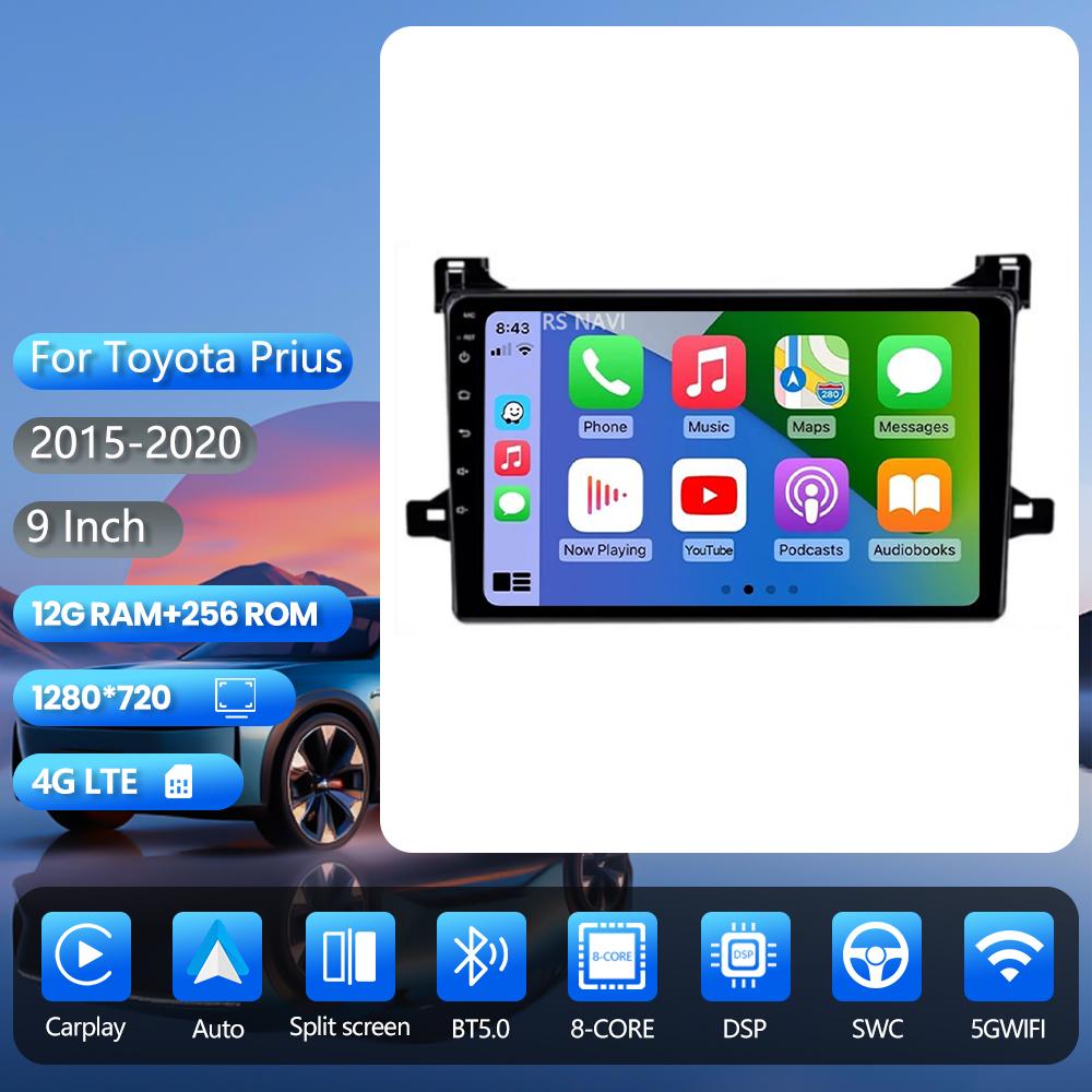 Android 16 pour Toyota Prius XW50 2015-2020 Carplay Auto Radio de voiture Lecteur multimédia DSP Autoradio Stéréo Écran 2K Radio de voiture