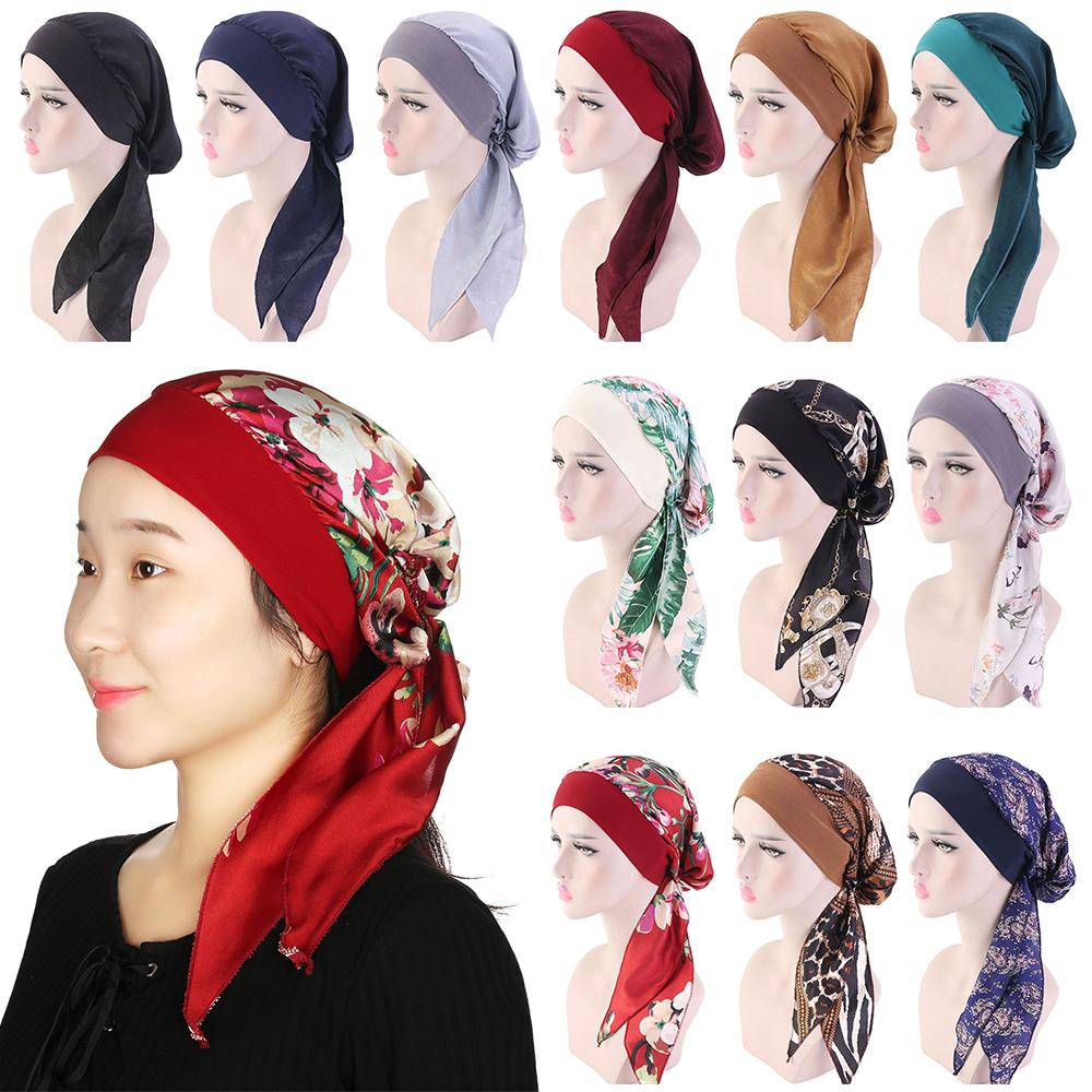 Fashion Headwear Pre-Tied Elastic Chemo Pirate Cap Hair Loss Hat Muslim Turban Cancer Head Scarf