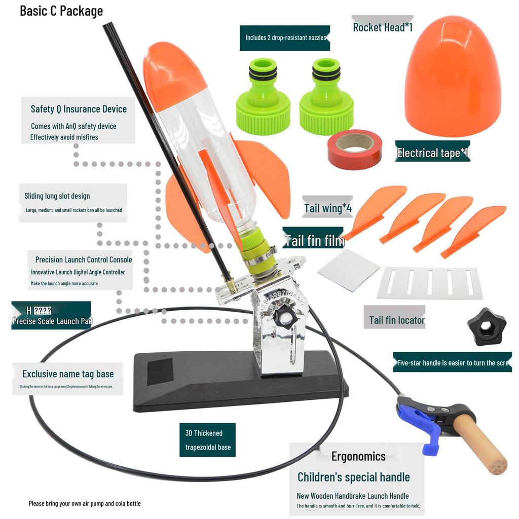 Набор для водяной ракеты: Материалы для научного эксперимента с соплом, парашютом, пусковой установкой и хвостовиком