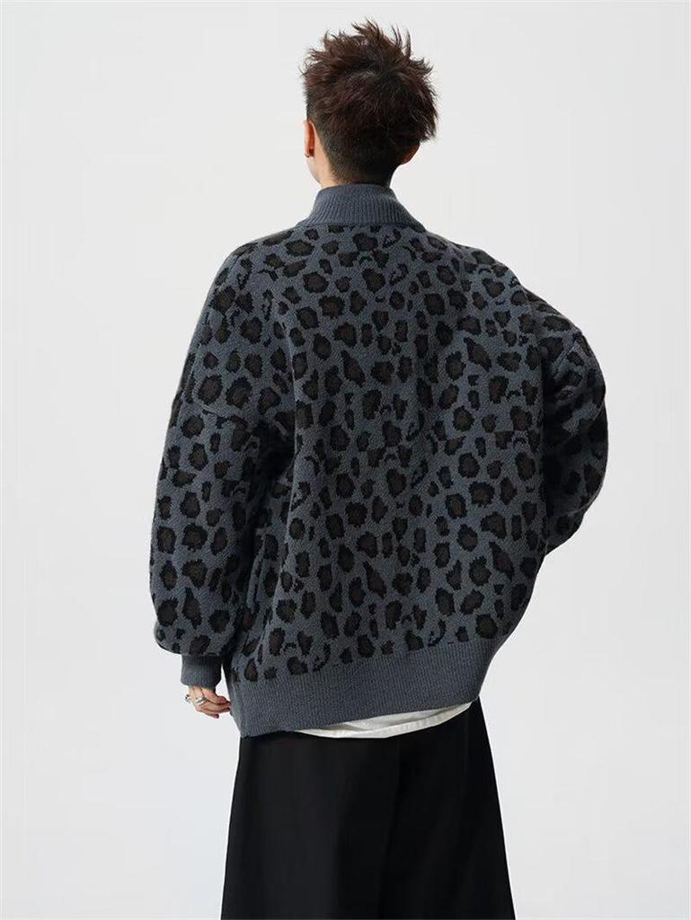 Американский модный мужской ретро-кардиган в леопардовый принт - Свободный крой, повседневная верхняя одежда для пары