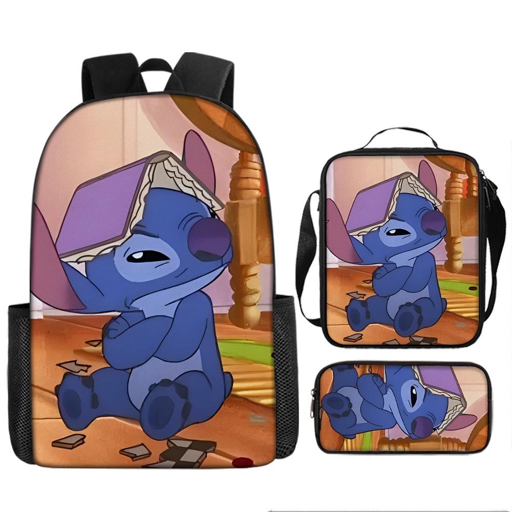 Stitch Kids Backpack Set 3-Piece Student School Bag Lunch Box Pencil Case Digital Print Gift Set for Children