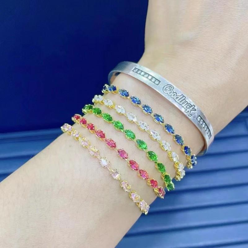 Geometric CZ Crystal Bracelet Women Men Colorful Zirconia Adjustable Chain Jewelry INS Style