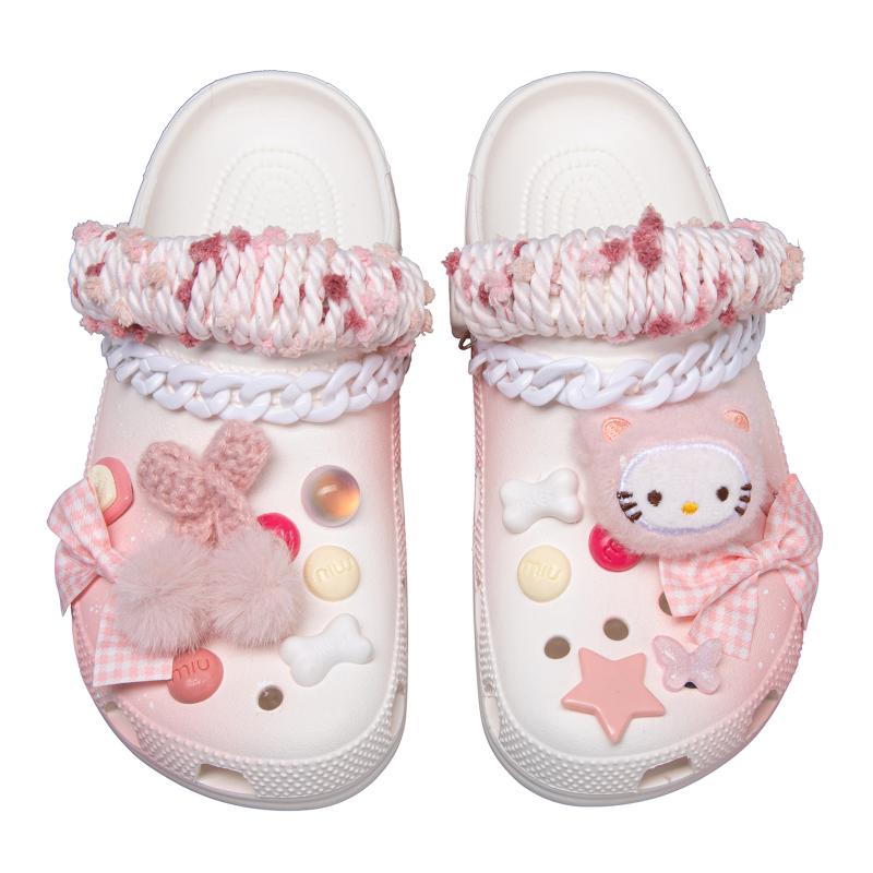 Crocs Классические клоги Cat Leader Smart Игривые Девичьи Сердечки Универсальные и Удобные Дырочные Туфли Унисекс Розовые и Белые