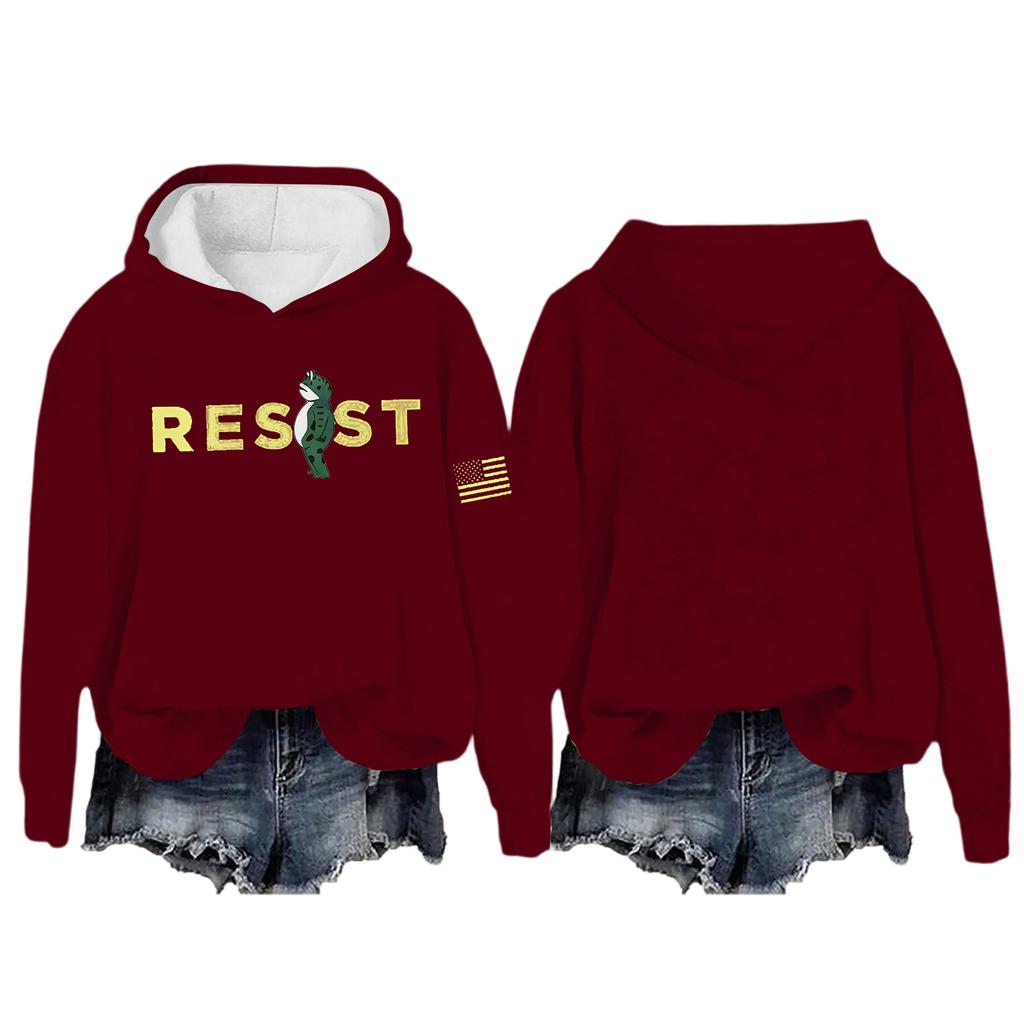 Women's Round Neck Long Sleeve Printed Pullover Hooded Sweatshirt