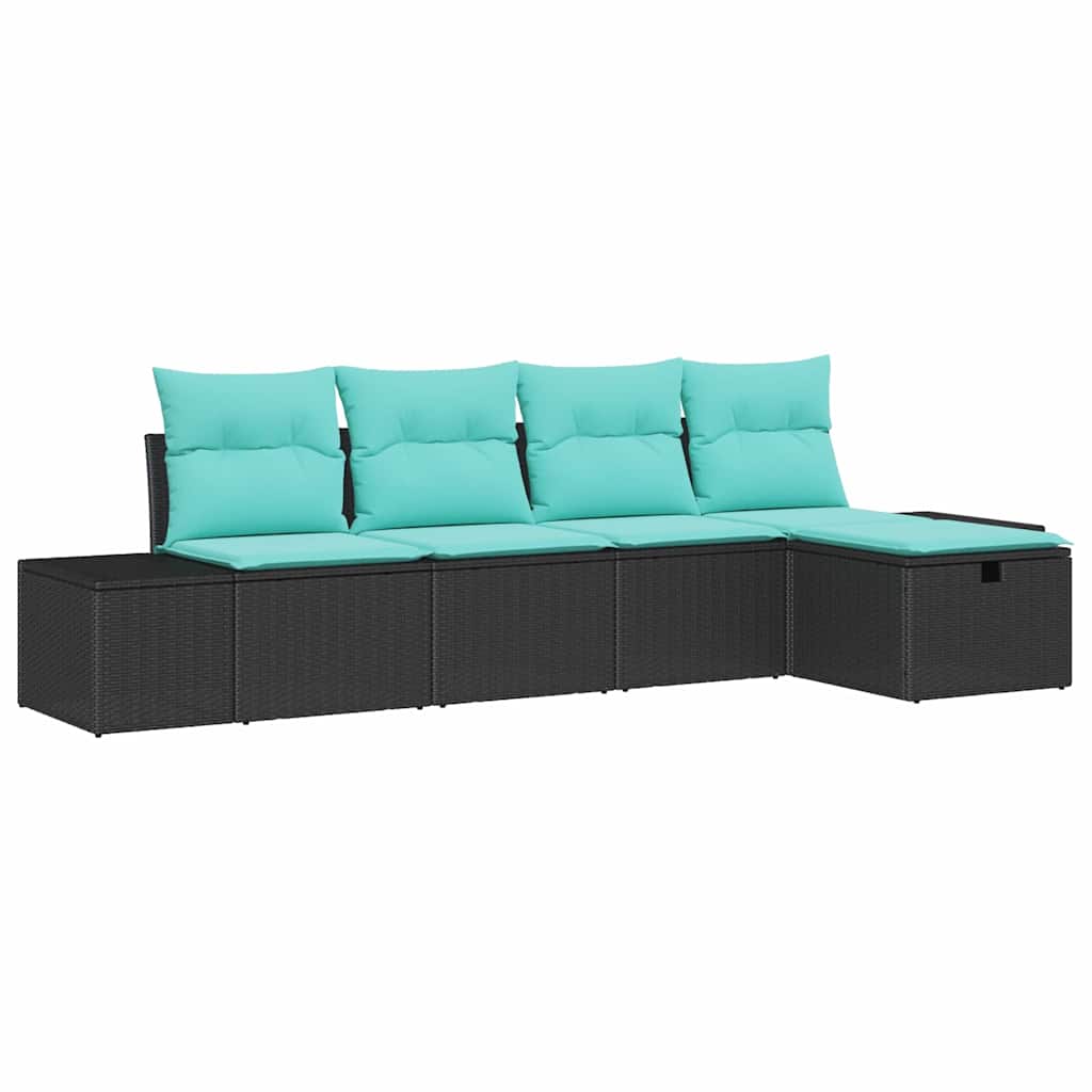 Garden Sofa Set with Cushions 5 pcs Black Poly Rattan