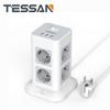 Tessan Удлинитель Tower с несколькими розетками и переключателем, 8 розеток, 3 порта USB, кабель 2 м, удлинитель с вилкой европейского стандарта для домашнего офиса