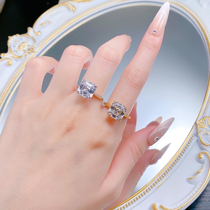 Xian Can Jewelry 2025 Кольцо из серебра S925 с белым бриллиантом огранки Ашер - Классический европейский и американский стиль