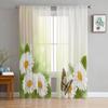 White Flower Chrysanthemum Butterfly Sheer Curtains for Bedroom Living Room Voile Window Curtains Tulle Curtains for Kids Room