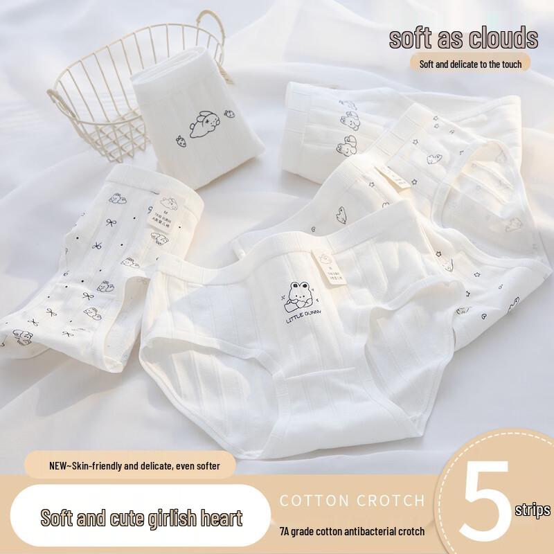 Girls' Pure Cotton Antibacterial Underwear 5-Pack