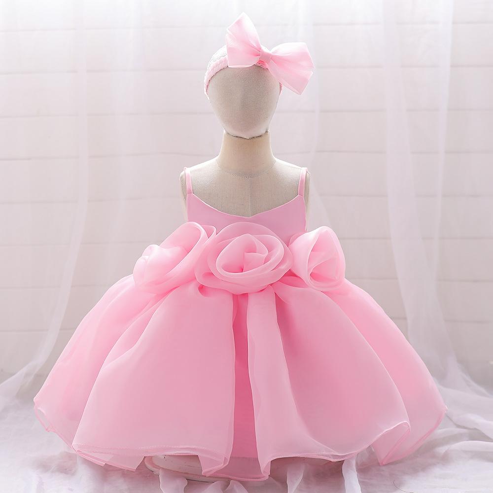 Toddler Girls 1st Birthday Dress with Heandband Bow Cute Baby Baptism Gown Kids Wedding Party Elegant Princess Vestidos Christmas Costume Dress