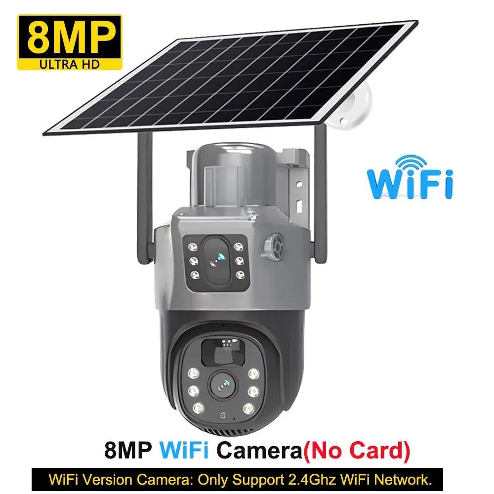 PIR Солнечная камера 4G Sim Открытый двойной объектив Wi-Fi 8MP 4K IP Camara Солнечная панель CCTV V380 Pro Защита безопасности Встроенный аккумулятор