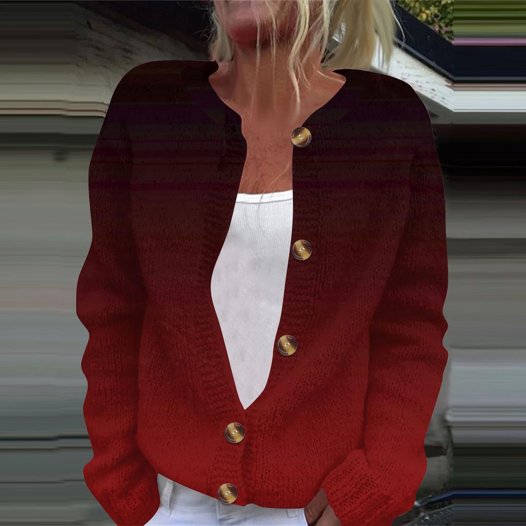 Женская модная принтованная куртка с длинным рукавом и вязанным кардиганом на пуговицах