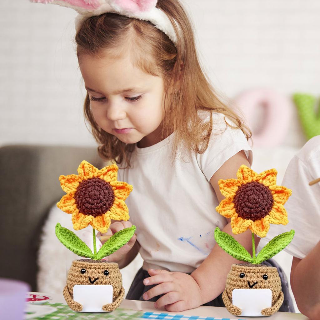 Ручная работа, вязаный крючком подсолнух в горшке, Декорация ручной вязки