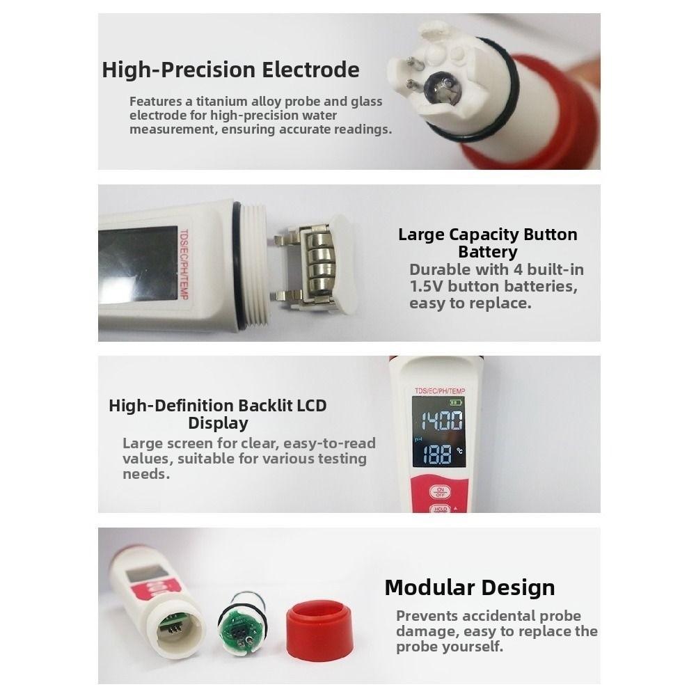 4-in-1 PH/EC/Temperature Meter Multifunction Digital PH Meter Dough Testing