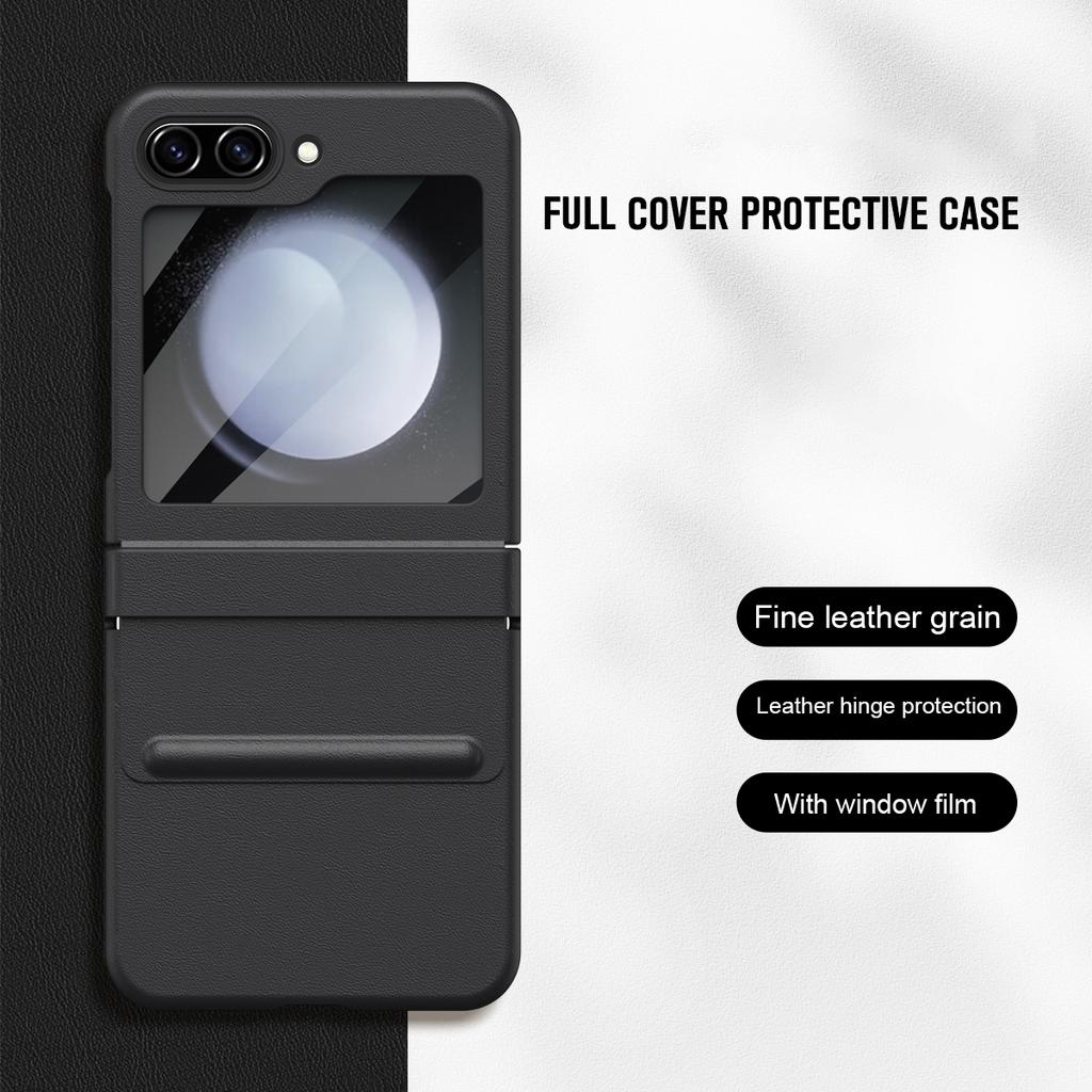 Для Samsung Galaxy Z Flip7 FE 5G/Flip6 5G Чехол Шарнир Кожа+ПК Чехол для телефона с защитной пленкой из закаленного стекла