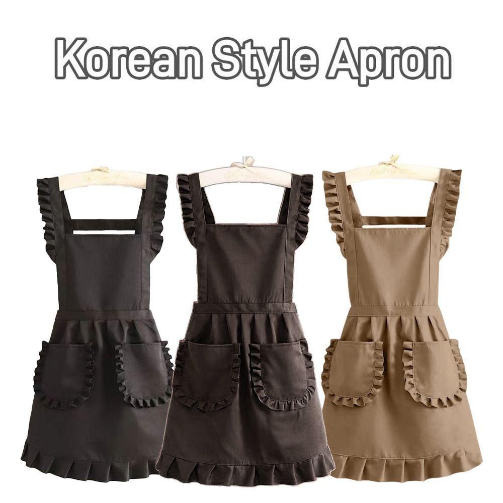 Прочные Хлопковые Кружевные Фартуки Водонепроницаемые Корейский Стиль Кухонные Фартуки Милые Большие Карманы Фартук для Рисования для Женщин Девочек