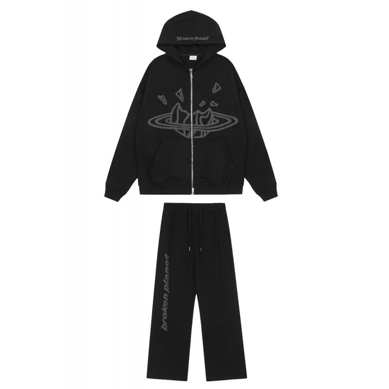 Broken Planet Mens Hooded Sweatshirt Set American Streetwear Printed Tracksuit