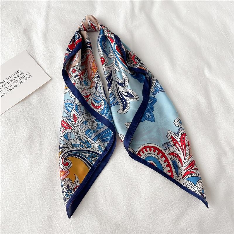 Satin Print Silk Shawl Headscarf Hijab Hair Wrap Fashion Headband Square Scarf For Women Neckerchief Female Foulard Bandana 2021