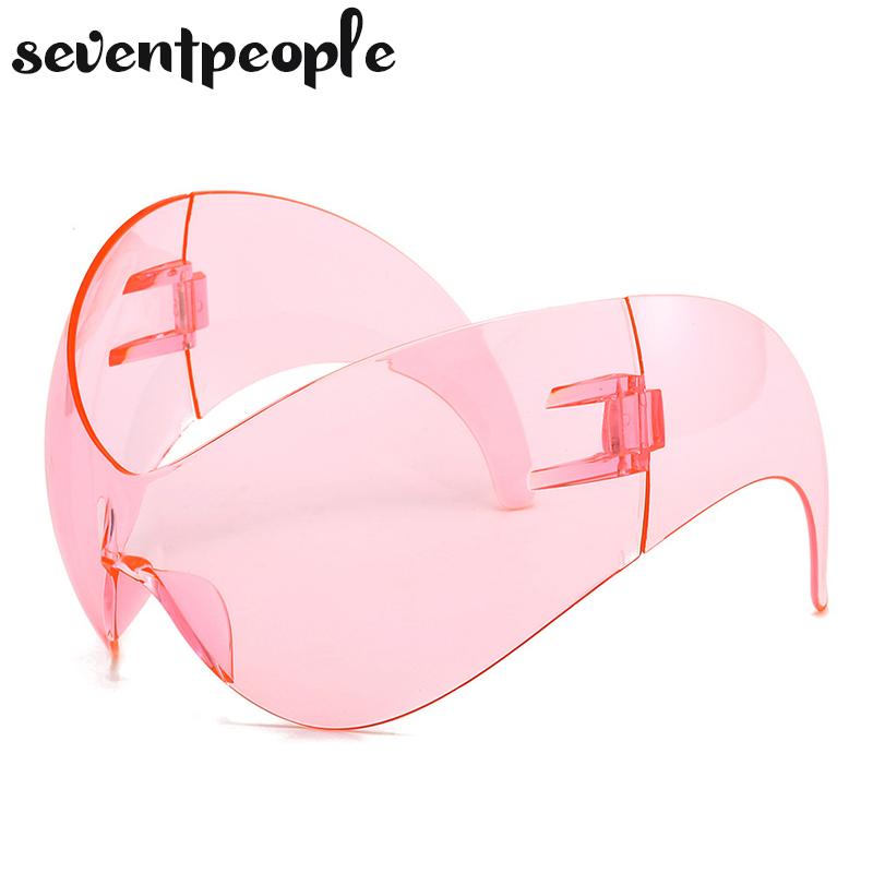 Oversized Punk Y2k Sports Sunglasses Women Men 2000's Steampunk One Piece Sun Glasses Luxury Brand Rimless Cat Eye Shades UV400