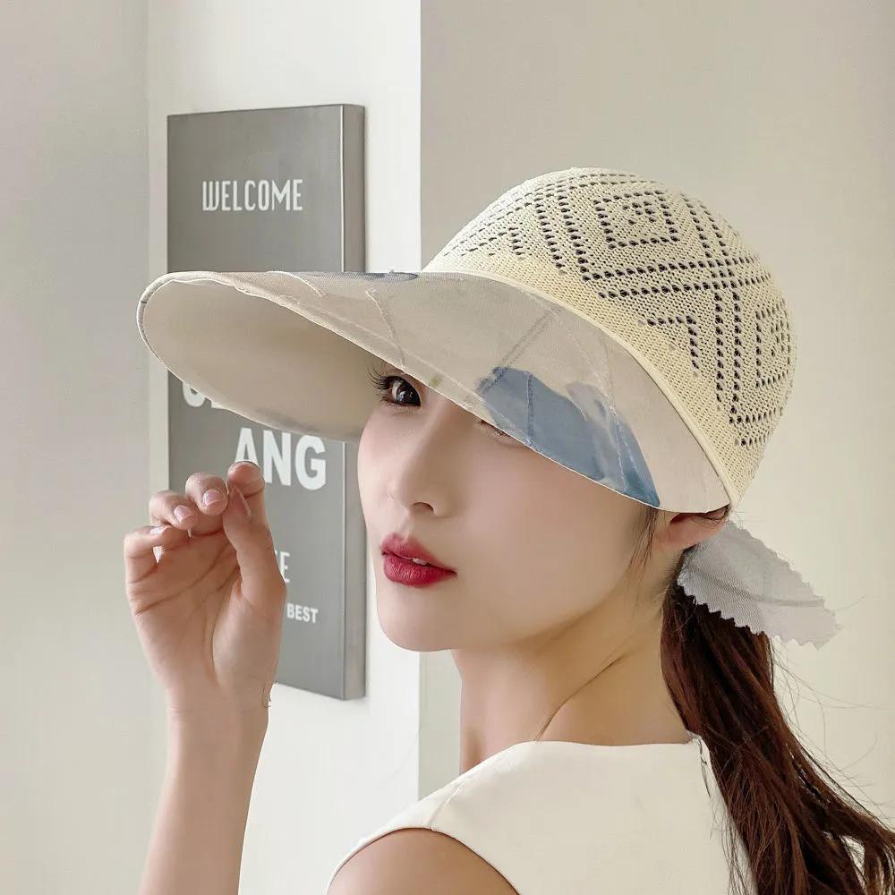WTEMPO Summer Thin Breathable Women's Wide Brim Solid Color Sun Hats Hollow-out Elegant Casual Foldable Summer Outdoor Sunscreen Hats