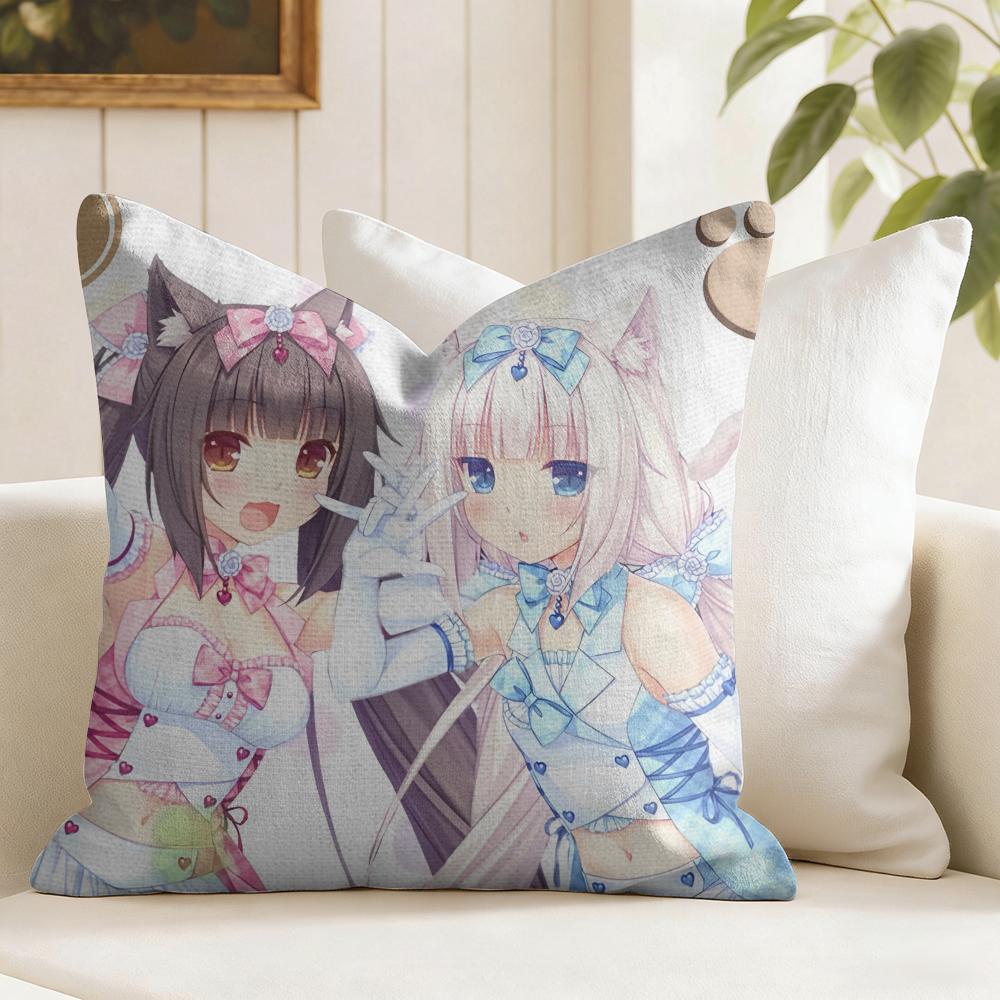 Game NNekopara Cute Cat Cushion Cover Eco Linen Pillow Case DoubleSided Print Breathable Durable Zipper Home Decor Gift