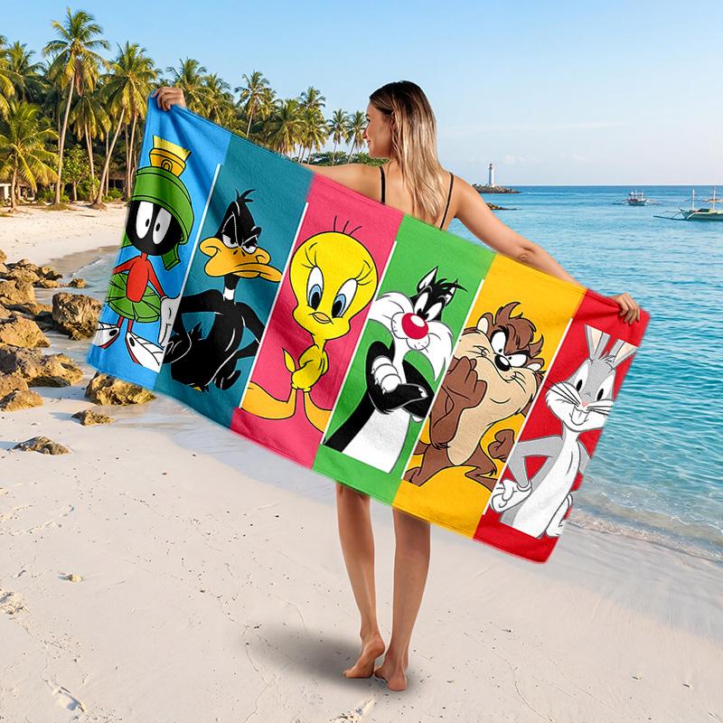 Looney Tunes Printed Swim Towel, Portable Water Absorbent Towel for Beach Camping Daily Bathroom Use