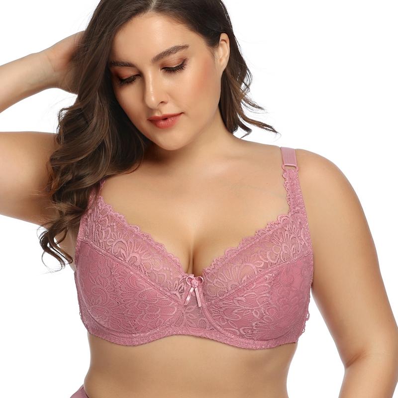 Женский бюстгальтер без подкладки, кружевные бюстгальтеры с полной чашкой, большие размеры 75, 80, 85, 90, 95 100, бюстгальтер без косточек с чашкой E с цветочным принтом